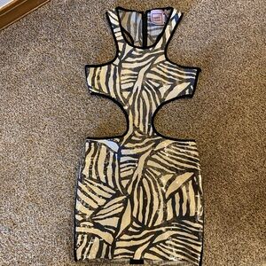 Herve Leger Black and Cream Backless Dress